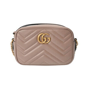 Gucci GG Marmont Quilted Bag Pink Beige Calfskin Shoulder